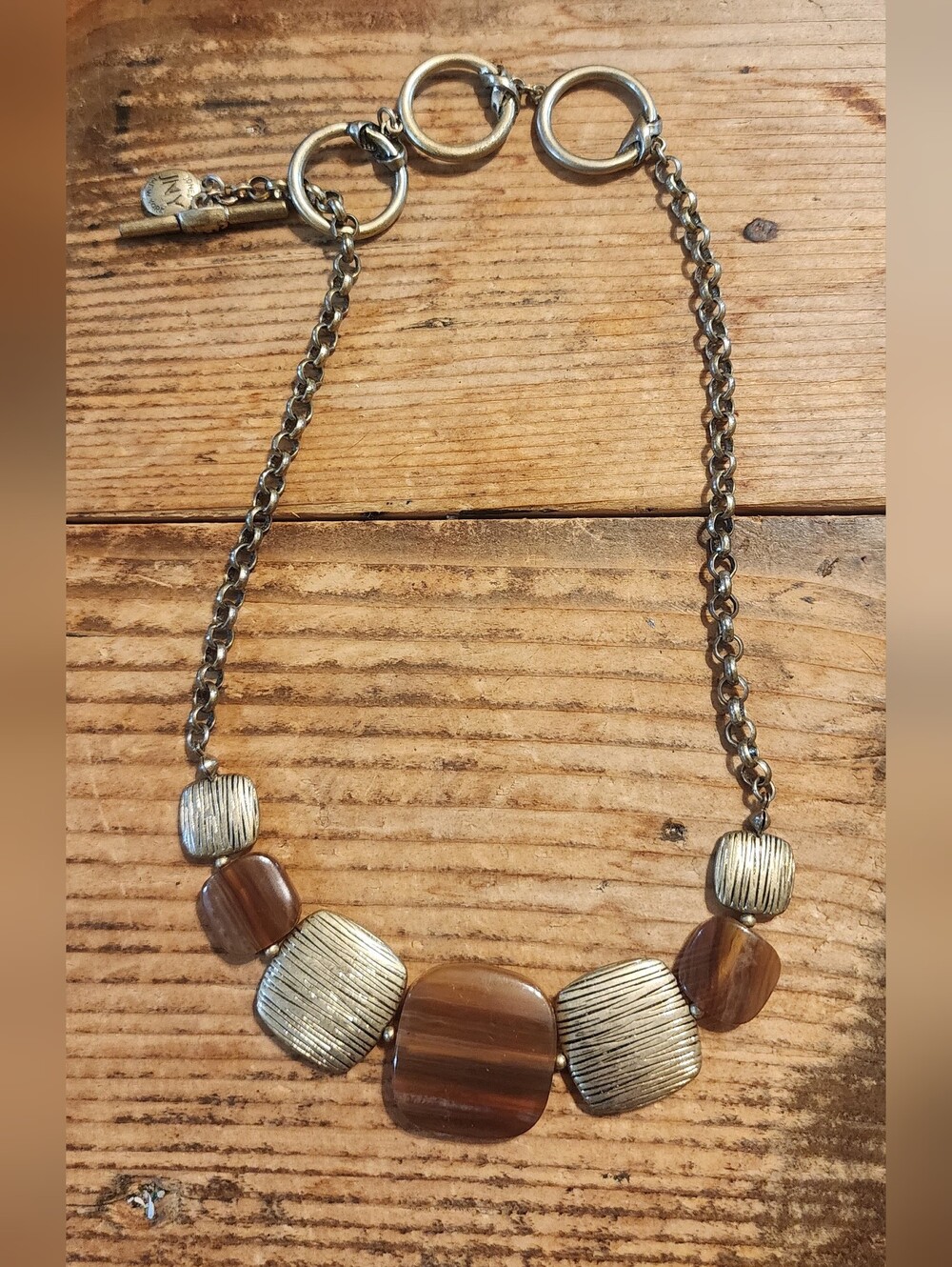 Vintage Jones NY Stylish Gold & Brown Statement Necklace - Women Jewelry